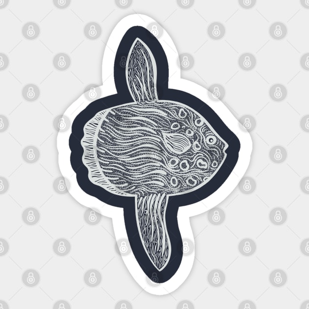 Ocean Sunfish or Mola - fish ink art design - dark colors Sticker by Green Paladin